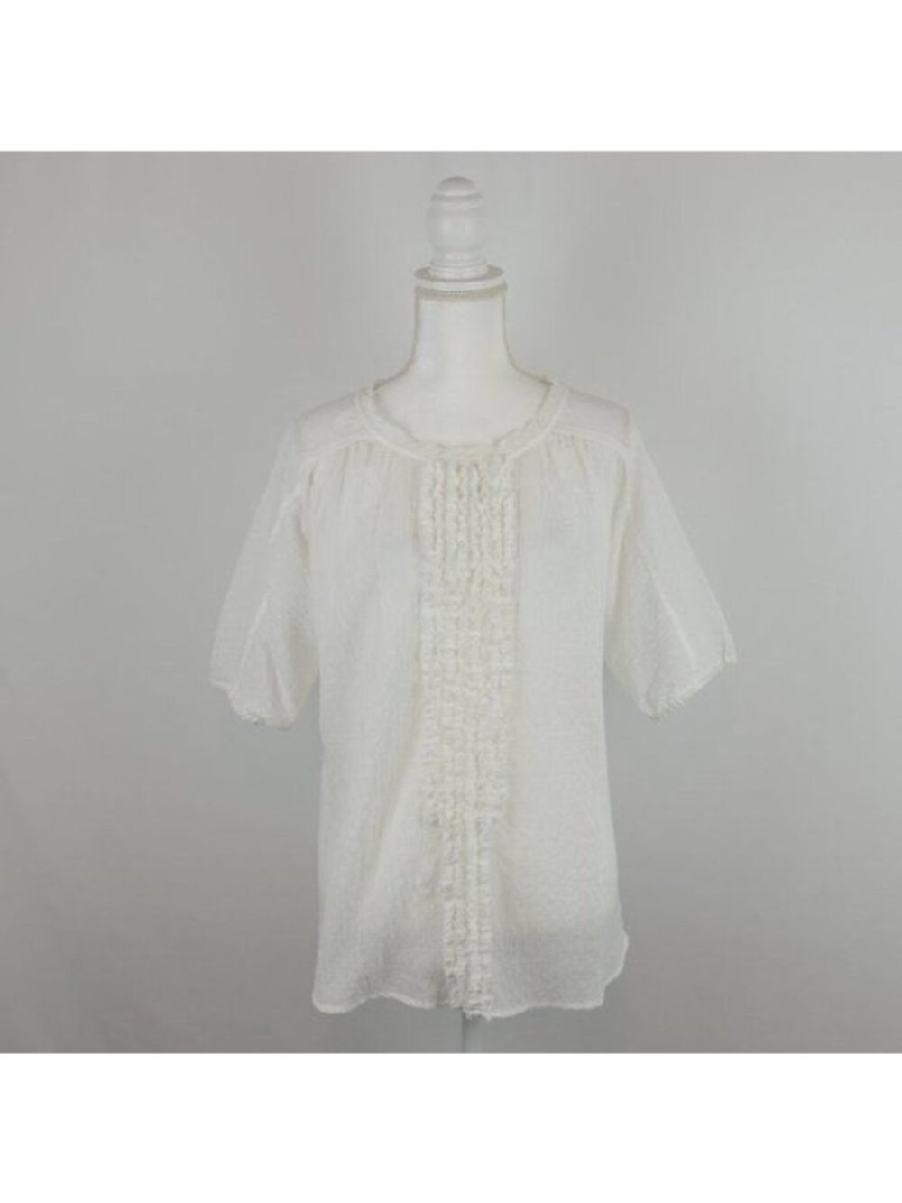 Sundance Women's Large White Woven Cotton Ruffled Puff Sleeve Popover Blouse